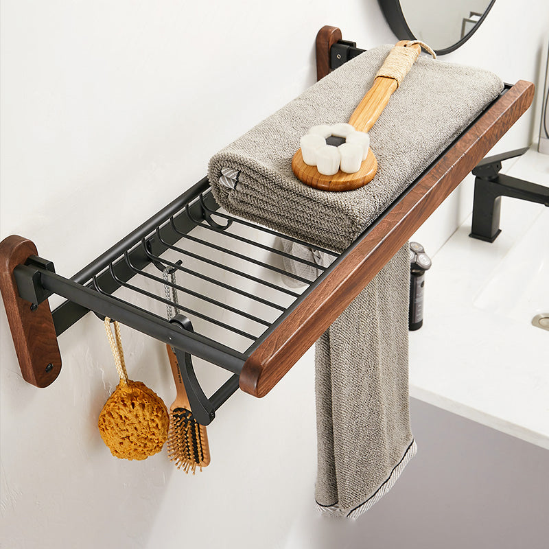 Lisslune | Walnut Brown Bathroom Accessory Set Metal Folding Bath Hardware Set