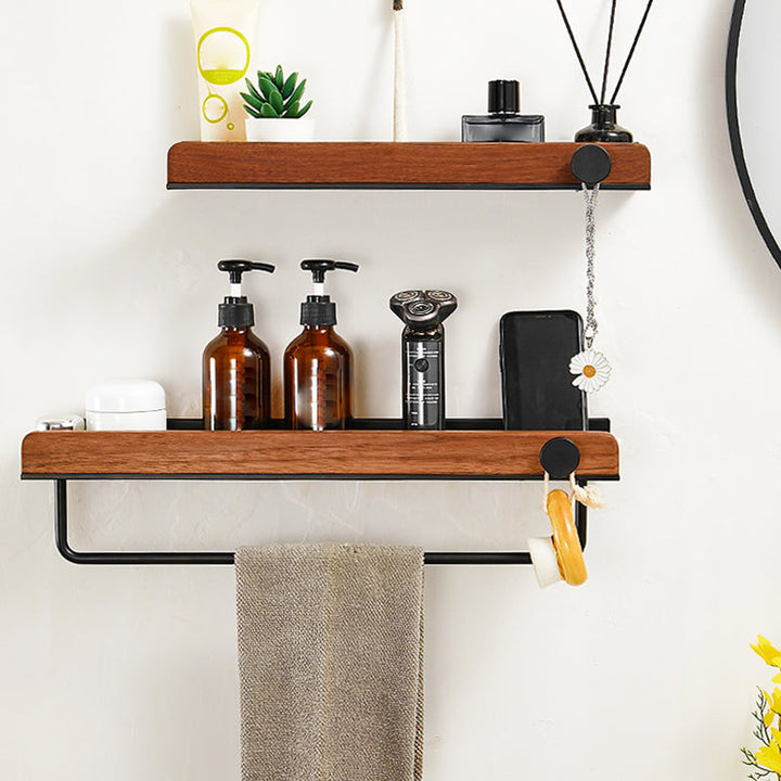 Lisslune | Walnut Brown Bathroom Accessory Set Metal Folding Bath Hardware Set