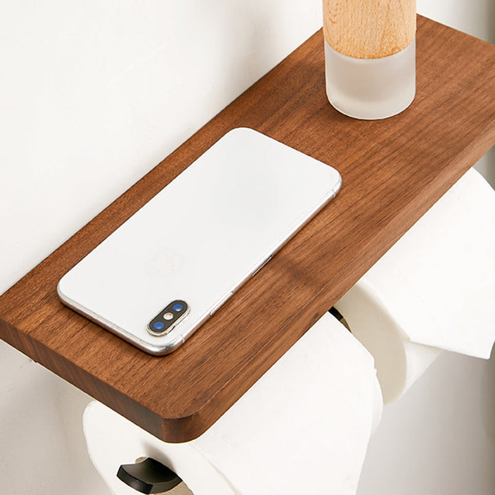 Lisslune | Walnut Brown Bathroom Accessory Set Metal Folding Bath Hardware Set