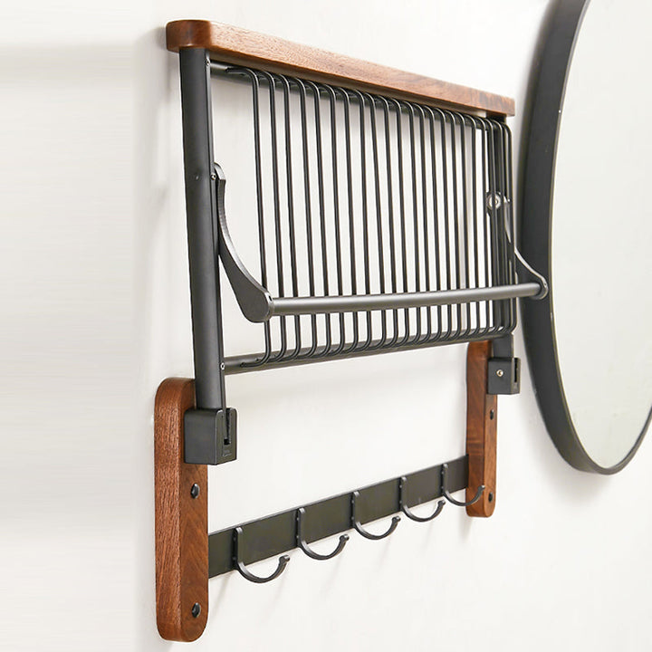 Lisslune | Walnut Brown Bathroom Accessory Set Metal Folding Bath Hardware Set