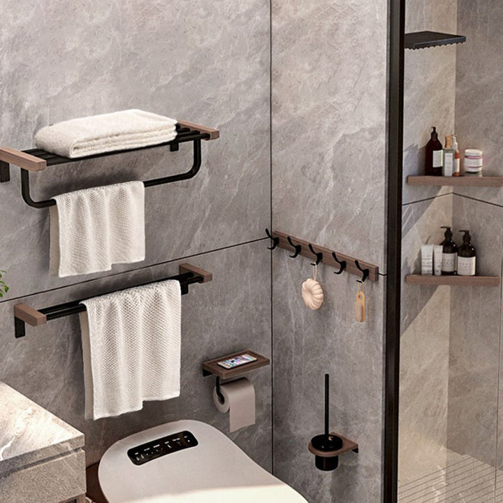 Lisslune | 7-piece bathroom accessory set metal bath set with wood accents