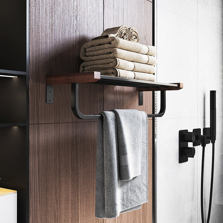 Lisslune | 7-piece bathroom accessory set metal bath set with wood accents