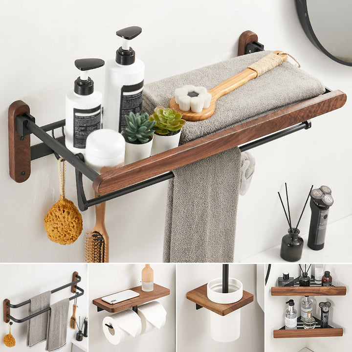 Lisslune | Solid Wood Bathroom Accessories Set Folding Metal Bathroom Accessories