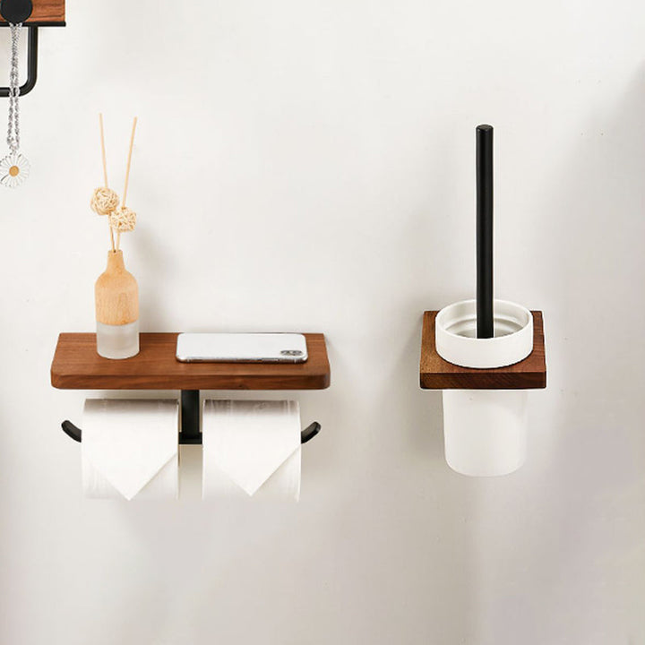 Lisslune | Solid Wood Bathroom Accessories Set Folding Metal Bathroom Accessories
