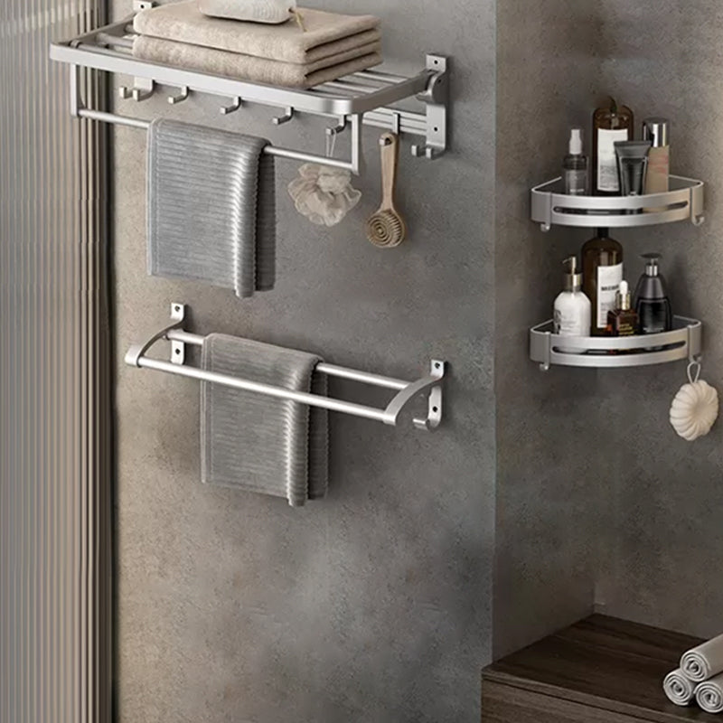 Lisslune | Contemporary Silver Metal Bathroom Fixture Set with Triangle Bathroom Shelf