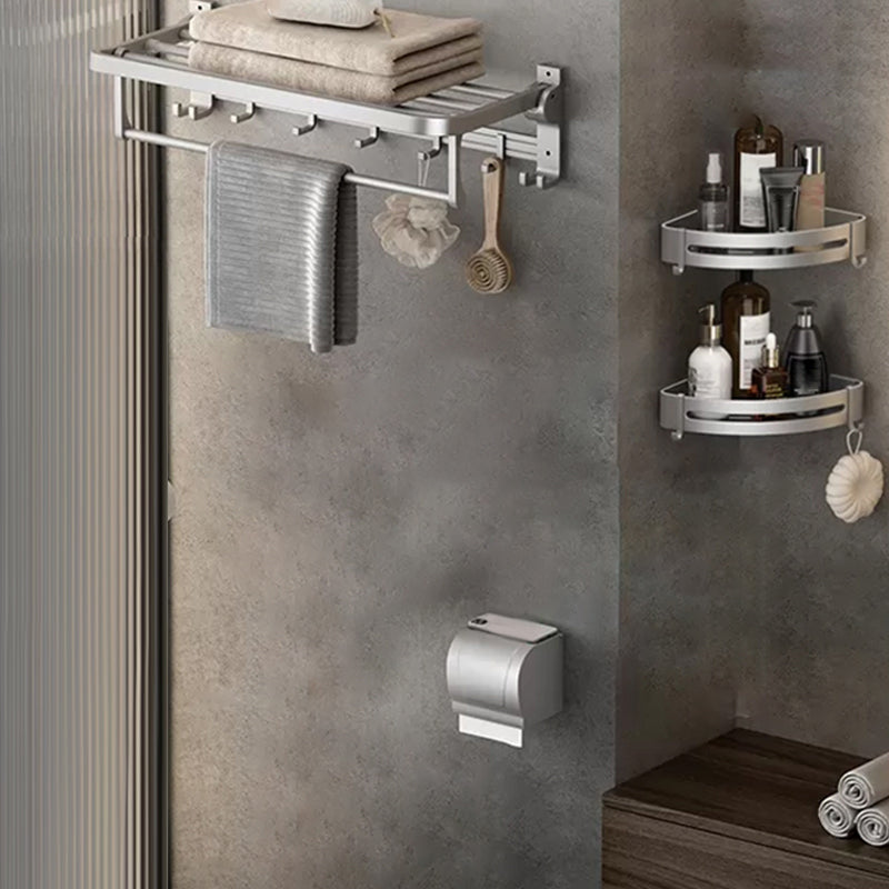 Lisslune | Contemporary Silver Metal Bathroom Fixture Set with Triangle Bathroom Shelf