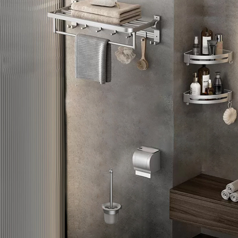 Lisslune | Contemporary Silver Metal Bathroom Fittings Set with Triangle Bathroom Shelf