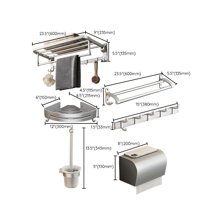Lisslune | Contemporary Silver Metal Bathroom Fittings Set with Triangle Bathroom Shelf