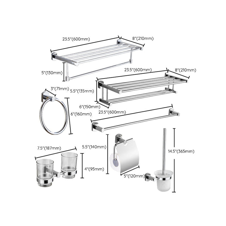 Lisslune | Contemporary Bathroom Accessories Hardware Set in Silver Metal