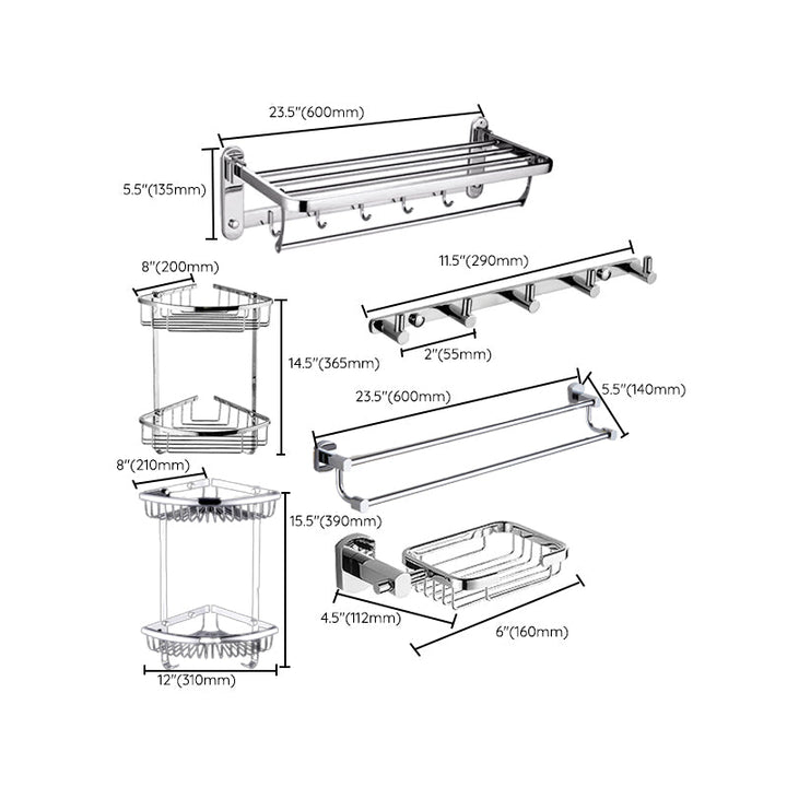 Lisslune | Contemporary Bathroom Accessories Hardware Set in Silver Metal