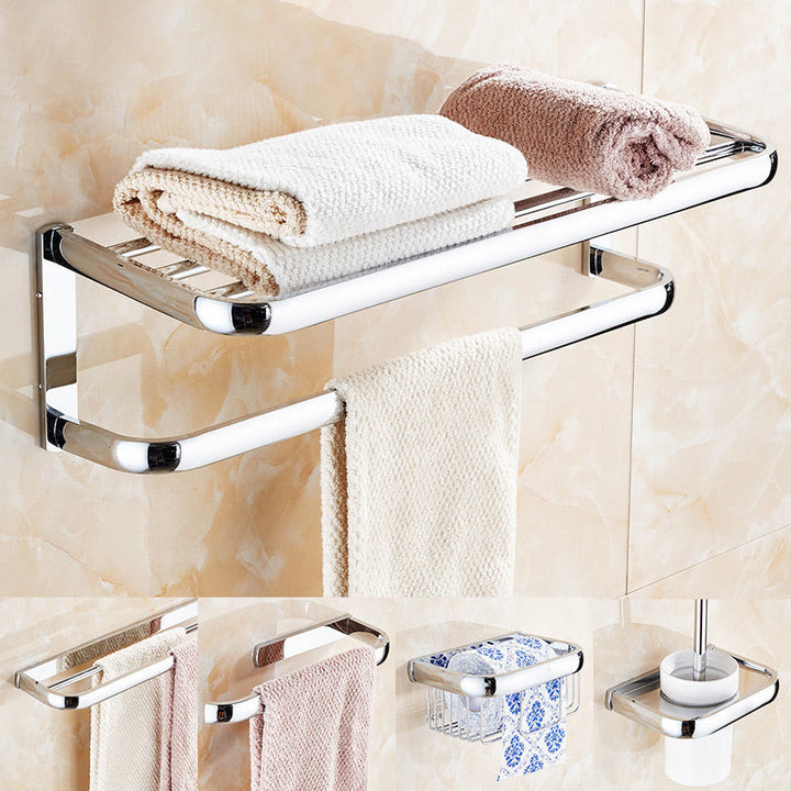 Lisslune | Contemporary silver bathroom set with bathroom shelf and towel rail
