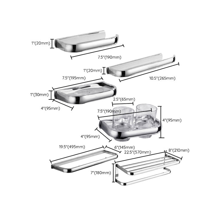 Lisslune | Contemporary silver bathroom set with bathroom shelf and towel rail