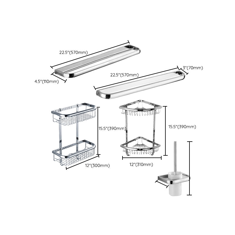 Lisslune | Contemporary silver bathroom set with bathroom shelf and towel rail