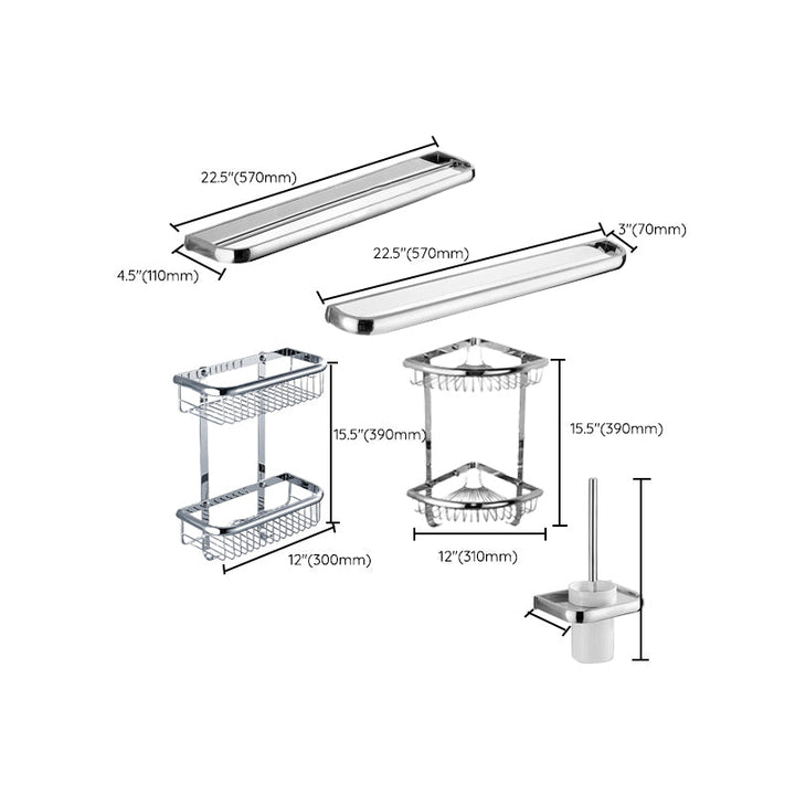 Lisslune | Contemporary silver bathroom set with bathroom shelf and towel rail