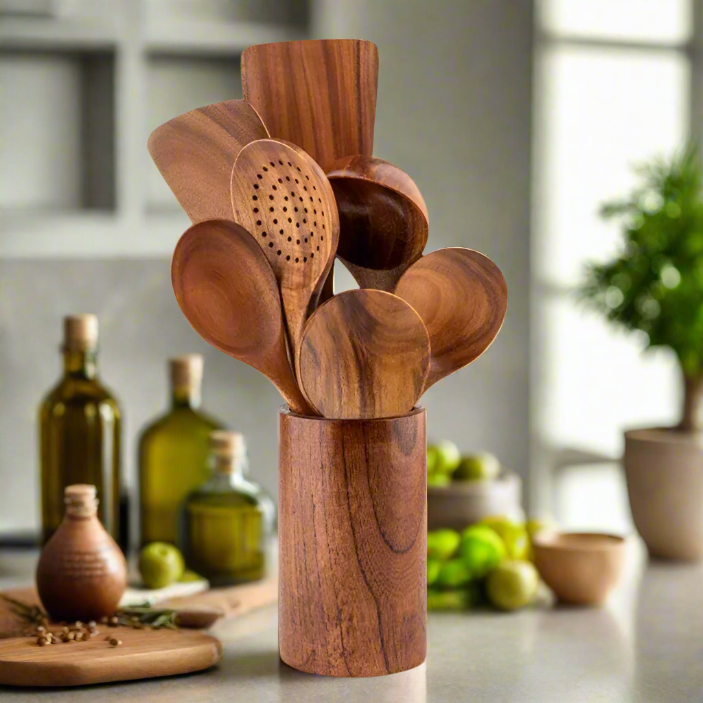 Lisslune | TeakChef Kitchen Set – Sustainable Antibacterial Kitchen Utensils made of Teakwood