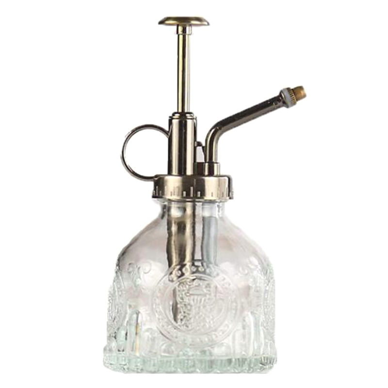 Lisslune | Embossed glass bottle with metal nozzle – Plant sprayer for flower watering in vintage design