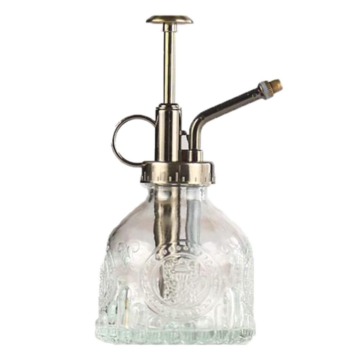 Lisslune | Embossed glass bottle with metal nozzle – Plant sprayer for flower watering in vintage design