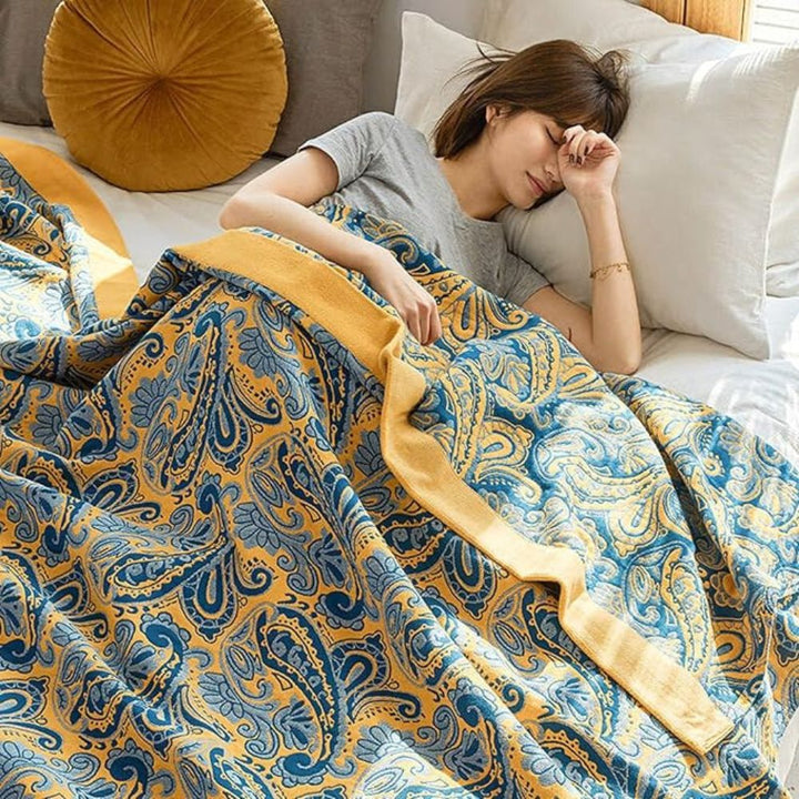 Lisslune | Azure Golden Retro Cotton Blanket