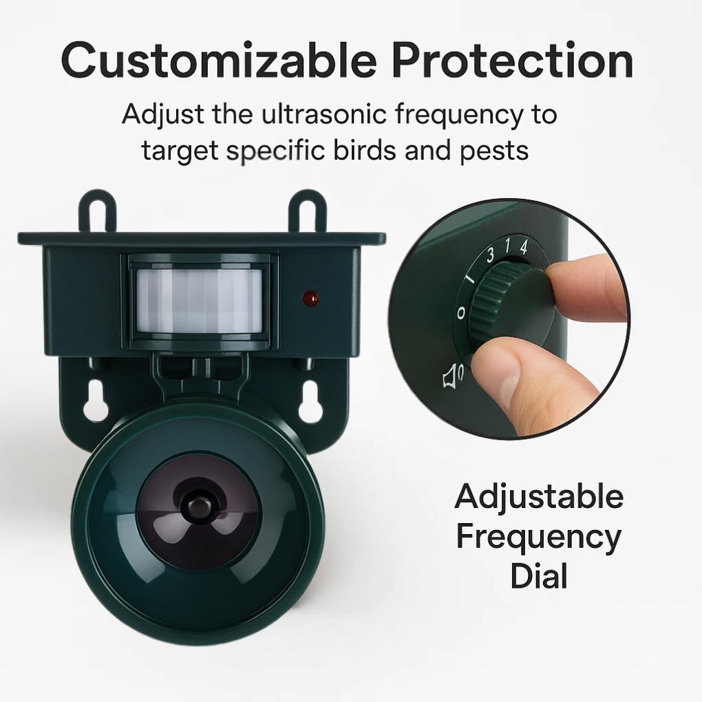 Lisslune | Motion Sensor Bird Deterrent for Crows: Ideal Pigeon Repeller with Sound Scarer