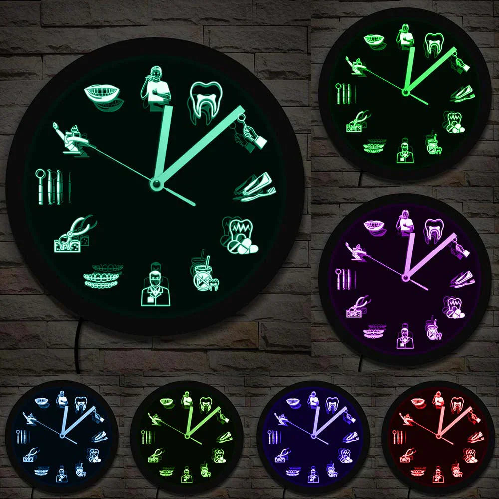 Lisslune | LumiDent LED Wall Clock – Design of dental equipment with multicolored LED light