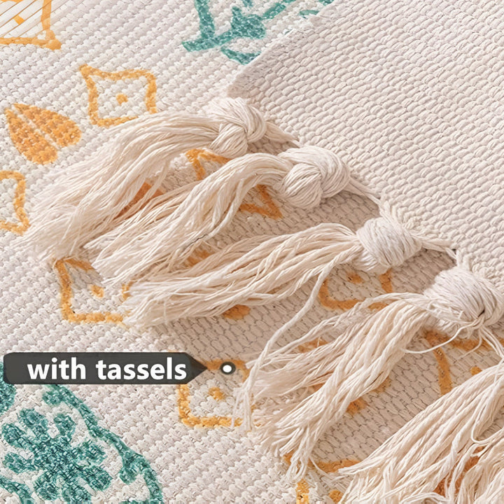 Lisslune | Beige Textured Fringe Tassel Rug