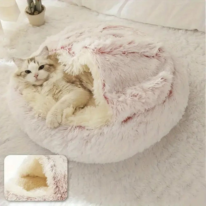 Lisslune | Round Hooded Synthetic Fur Pet Bed
