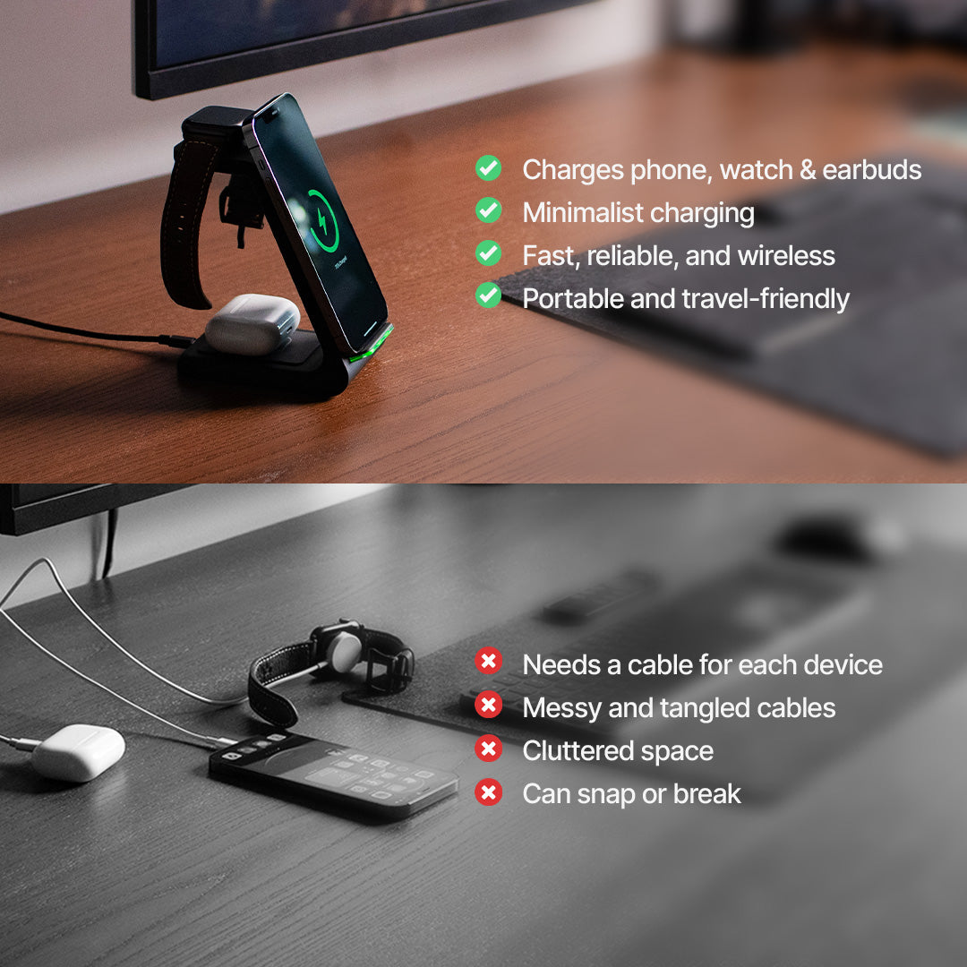 Lisslune | 3-in-1 Wireless Charging Station | Apple, Samsung, Watch, AirPods | Fast Charging Solution