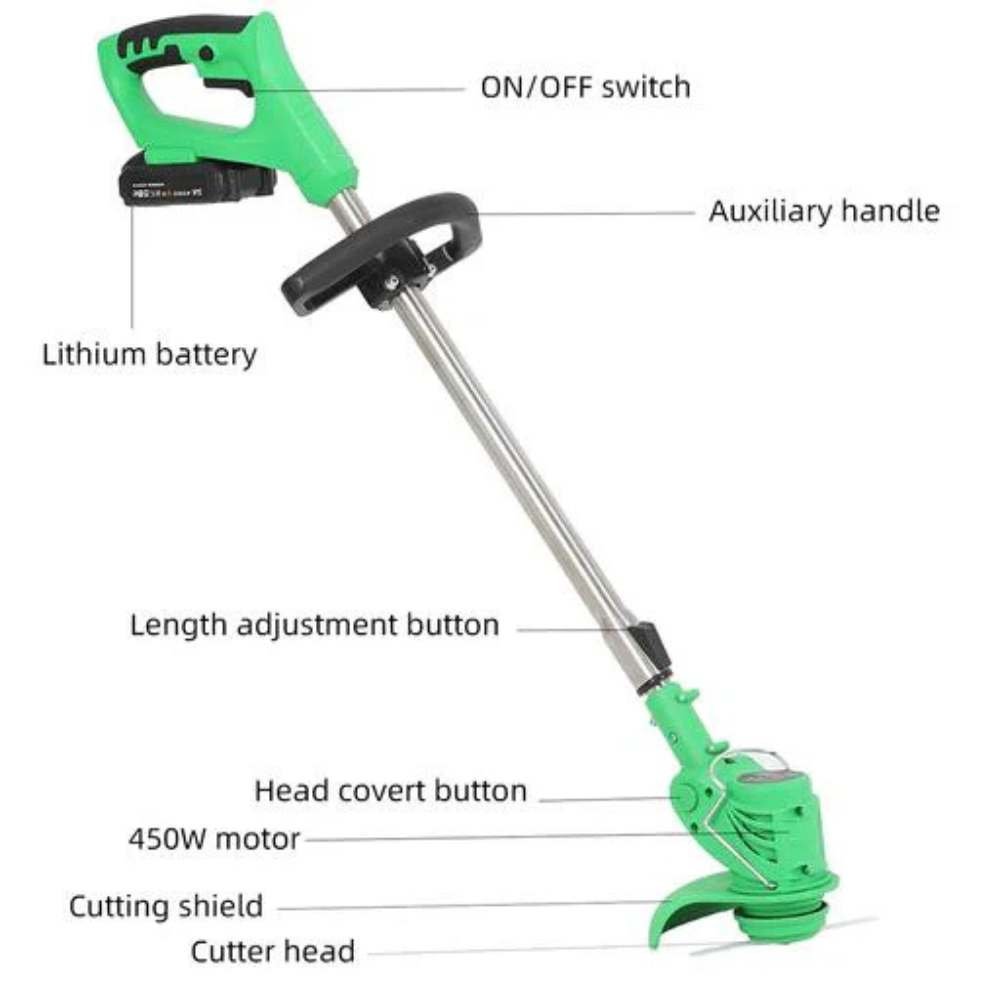 Lisslune | Cordless Grass Trimmer with Adjustable Cutting Width for Lawn Care & Garden Maintenance