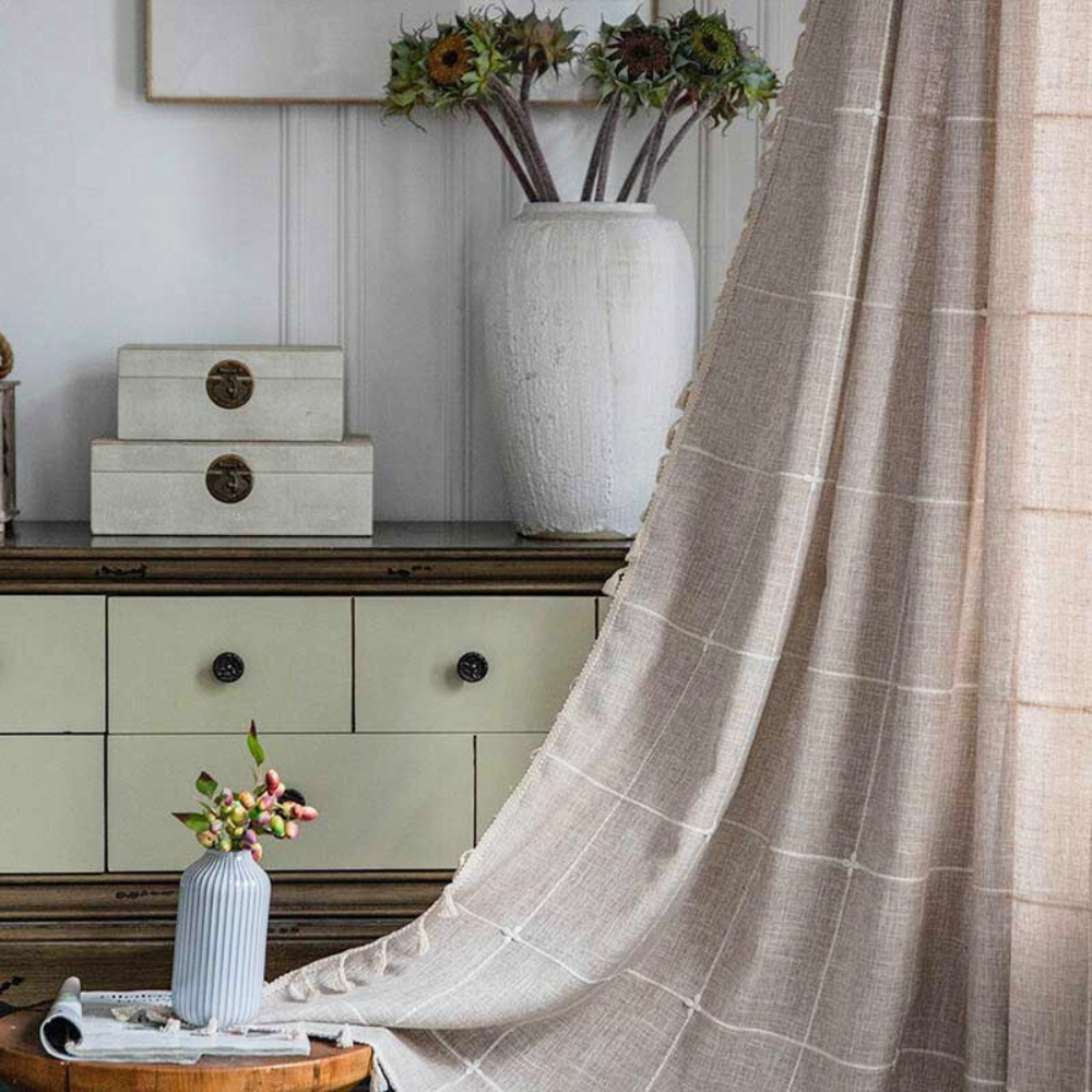 Lisslune | Plaid Tassel Semi-Blackout Curtains – Boho Style Drapes
