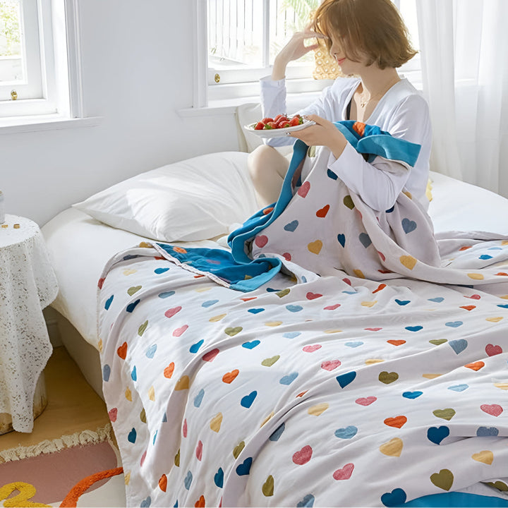 Lisslune | Whimsical Hearts Reversible Cotton Blanket