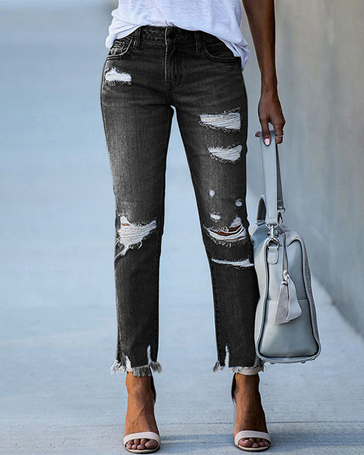 Lisslune | Comfort Stretch: Women's Slim-Fit Ripped Jeans with Frayed Edges