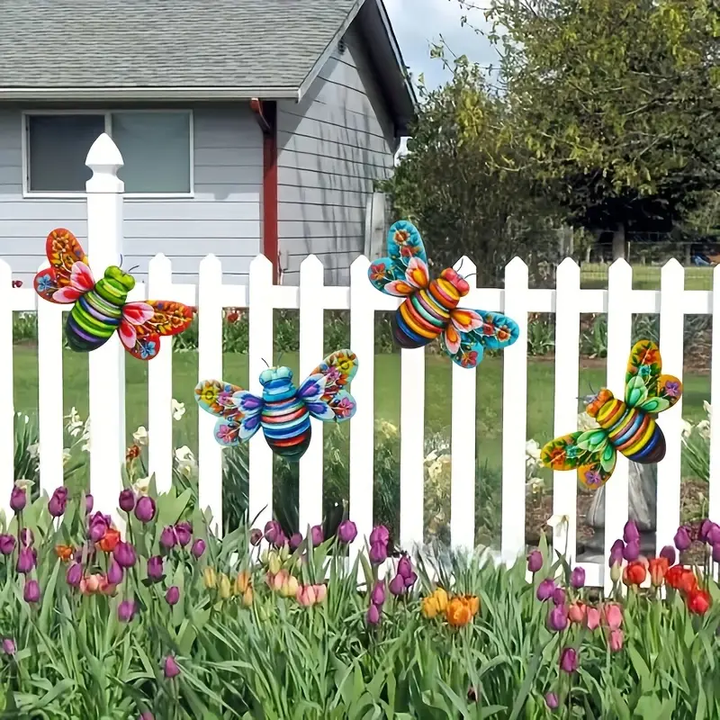 Lisslune | Iron Bee Art Sculpture Hanging Wall Decorations for Garden