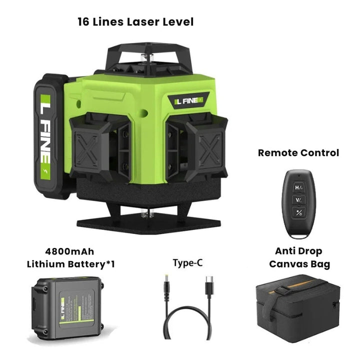 Lisslune | 16-Line Professional 4D Laser Level – Precise Measurements and Accurate Alignment