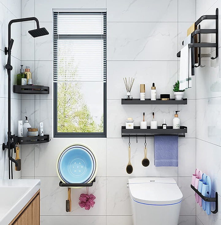 Lisslune | FlexRack Wall-Mounted Bathroom Storage Shelf with Towel Holder – Space-Saving Aluminium Rack