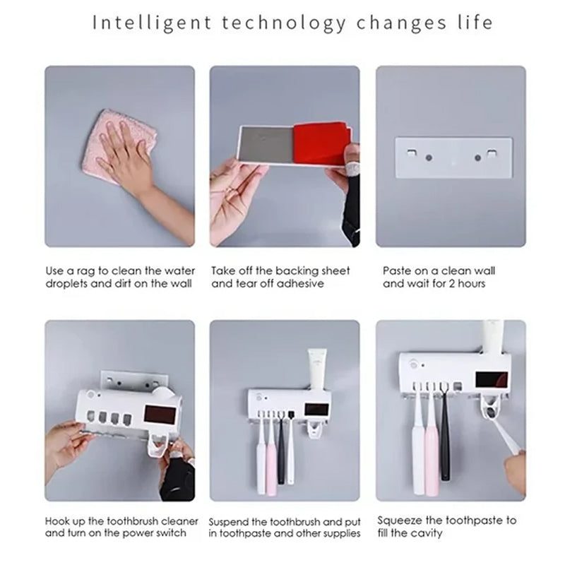 Lisslune | Smart UV Light Sterilizer Toothbrush Holder, Wall Mounted Toothpaste Dispenser
