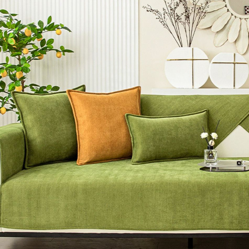 Lisslune | Wavy Check Chenille Fabric Furniture Protector Sofa Cover