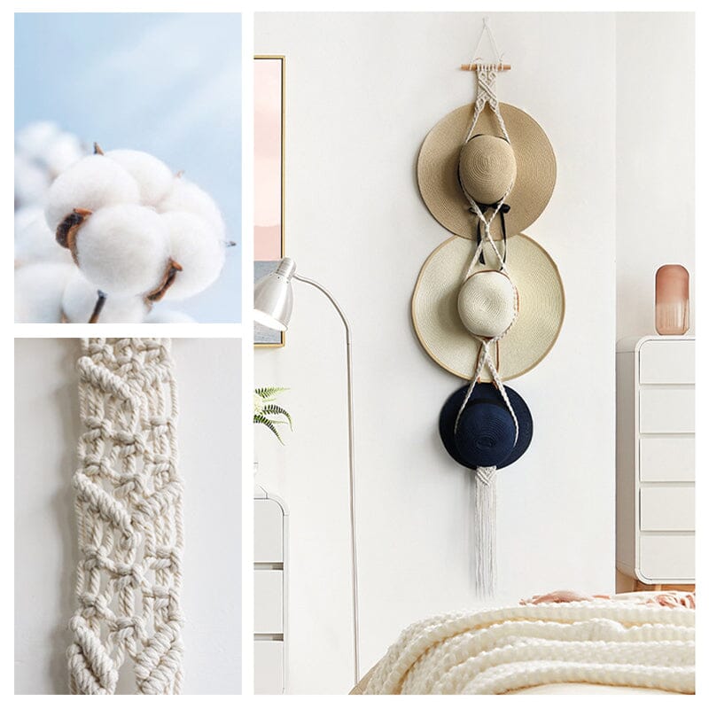 Lisslune | Handmade Linen Decorative Boho Hat Rack For Wall Hanging