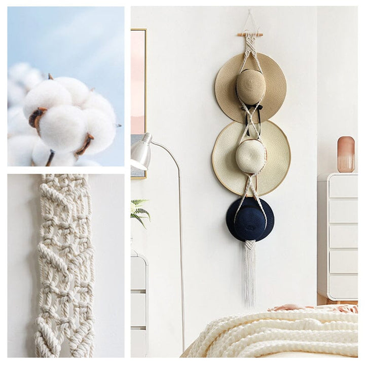 Lisslune | Handmade Linen Decorative Boho Hat Rack For Wall Hanging