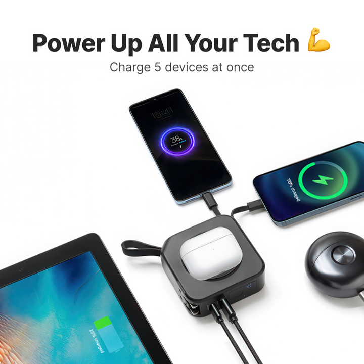 Lisslune | TravelBank | Portable 5-in-1 Wall Charger | Wireless Charging, Power Bank & Multi-Device Charging