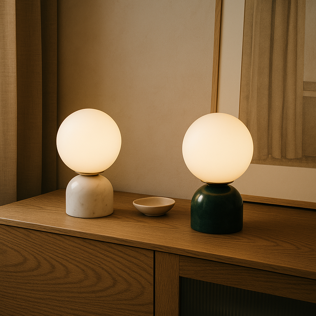 Lisslune | Marnor | Marble Table Lamp with Glass Shade – Scandinavian Minimalist Design