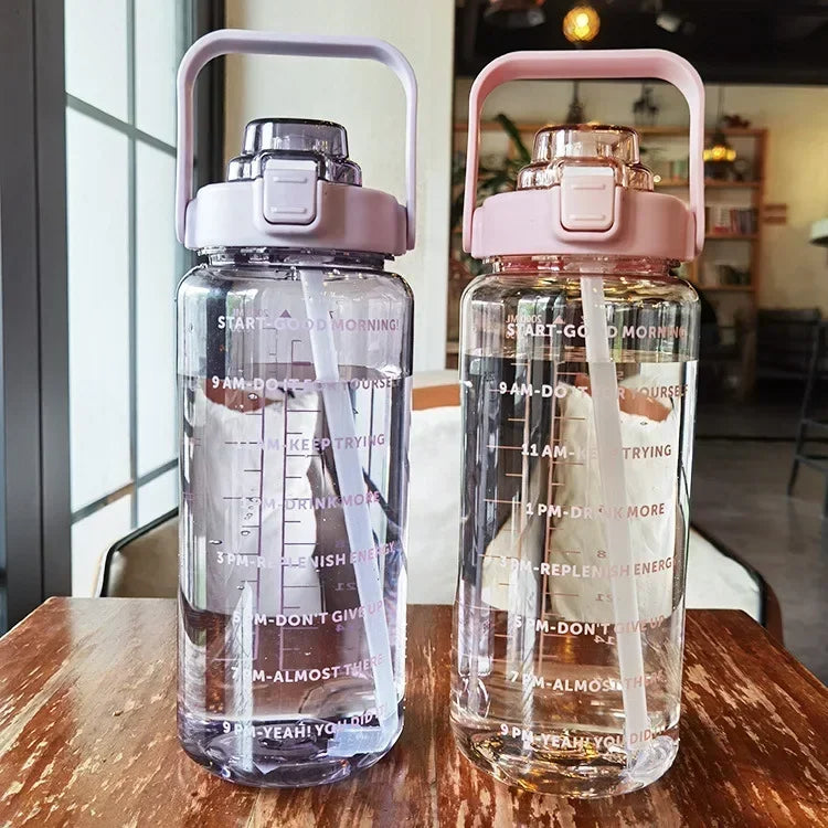Lisslune | 2L Portable Sports Water Bottle with Straw and Time Markings
