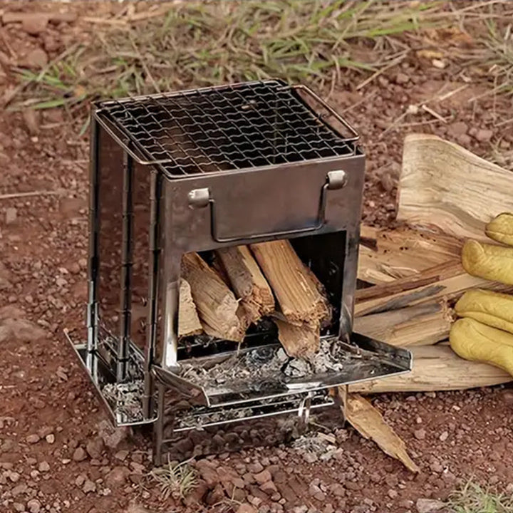 Lisslune | Outdoor Folding Wood Stove Mini Stainless Steel Grill Camping Picnic