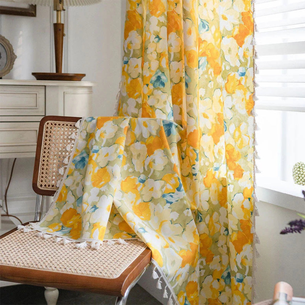 Lisslune | Sunshine Blooms Floral Tasseled Curtain