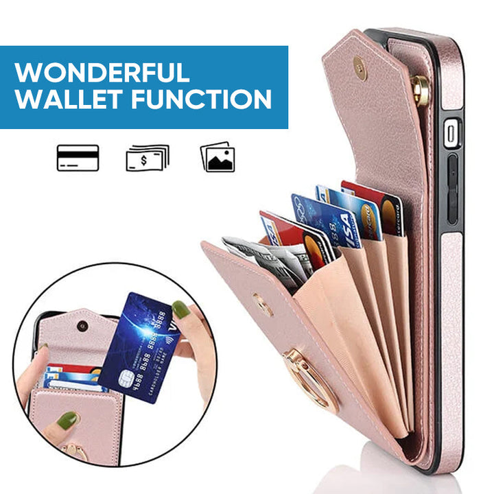 Lisslune | Leather Wallet Case with Ring & Lanyard for iPhone