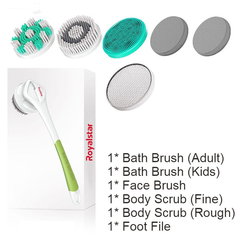 Lisslune | All-in-One Rechargeable Body Brush Set, with 7 Replaceable Heads & Long Handle for Body, Face, Foot, Adult & Kids