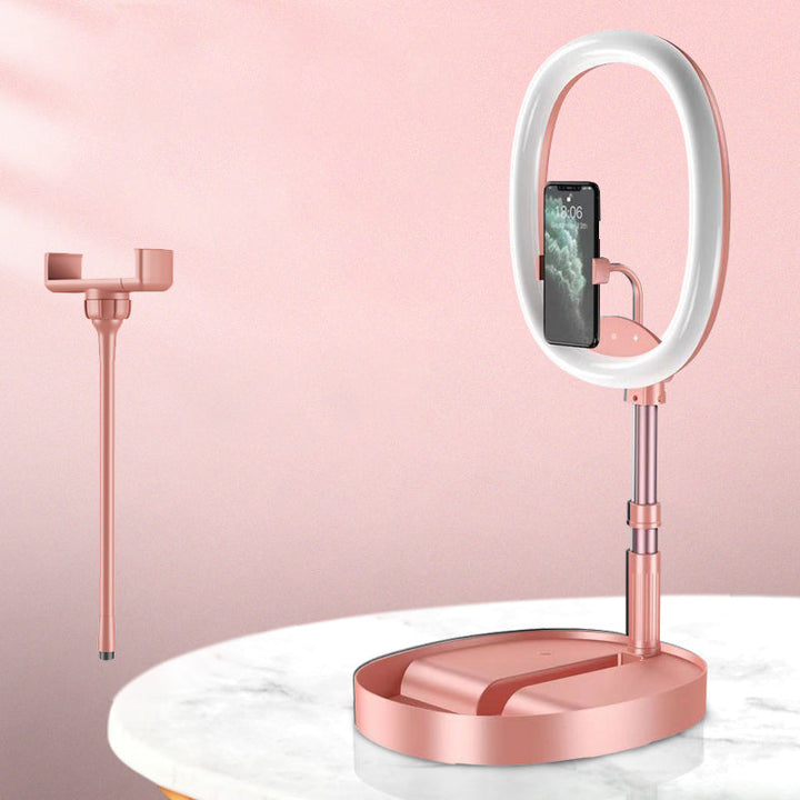 Lisslune | Foldable and Adjustable Phone Holder with 10W Wireless Fast Charge, Up to 25.8cm, Lamp, Non-slip Panel, Mini Shelf, Suitable for Phones and Tablets