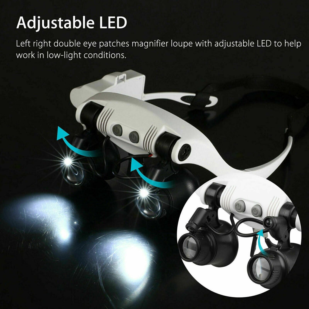Lisslune | Headband Head Enlarger 8 Lenses LED Light Jeweler Glasses