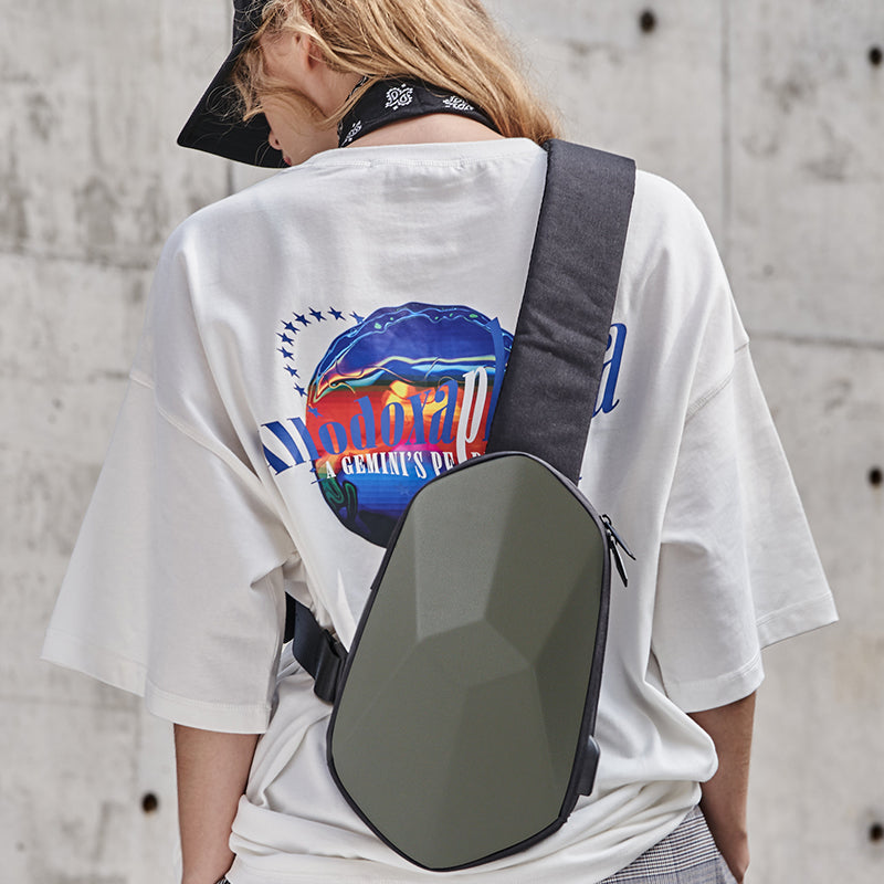 Lisslune | Anti-theft, Waterproof, Anti-collision Chest Bag, with Geometric 3D Shell, Side USB Interface, High-quality Protection, Multi-layer Partition Storage, for Travel, Outing, Shopping and More