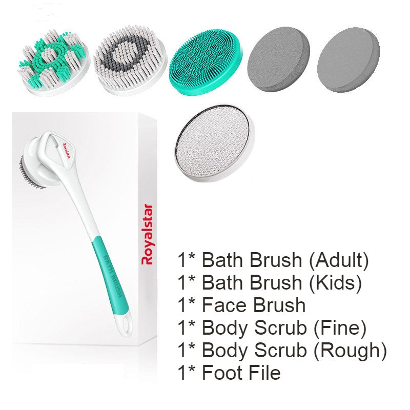 Lisslune | All-in-One Rechargeable Body Brush Set, with 7 Replaceable Heads & Long Handle for Body, Face, Foot, Adult & Kids