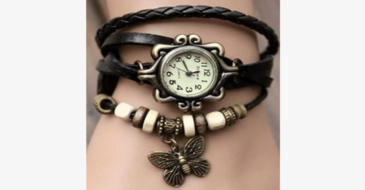 Lisslune | Butterfly Wrap Watches - Multicolored Genuine Leather Snap Back Watch
